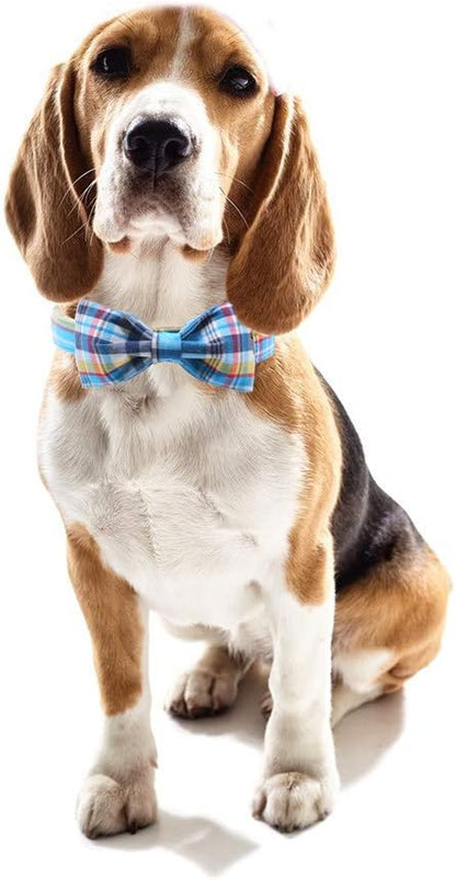 Plaid Dog Collar with Bow Pet Gift Adjustable Soft and Comfy Bowtie Collars for Small Medium Large Dogs
