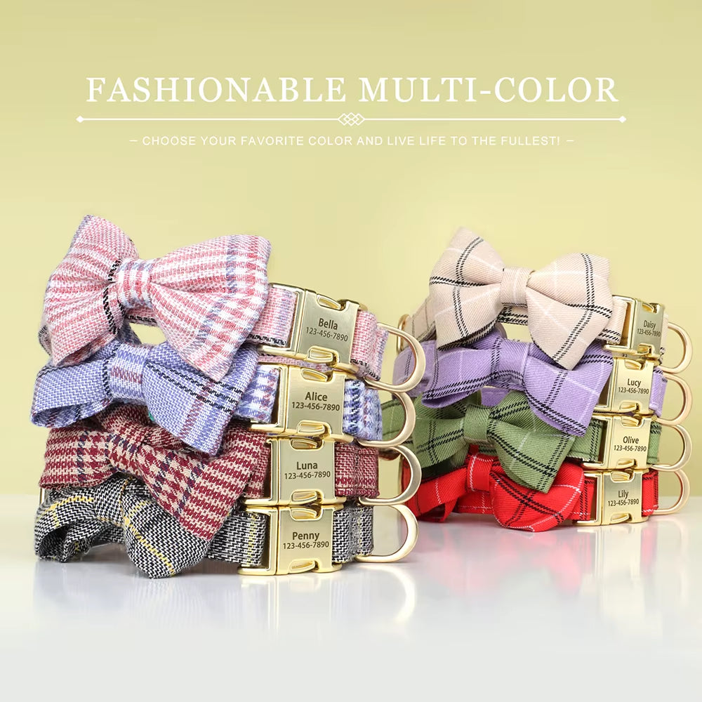 Custom Dog Collar Nylon Puppy Dog Collars with Cute Bowknot Engraved Pet Necklace Dog Collars for Small Medium Dogs Chihuahua