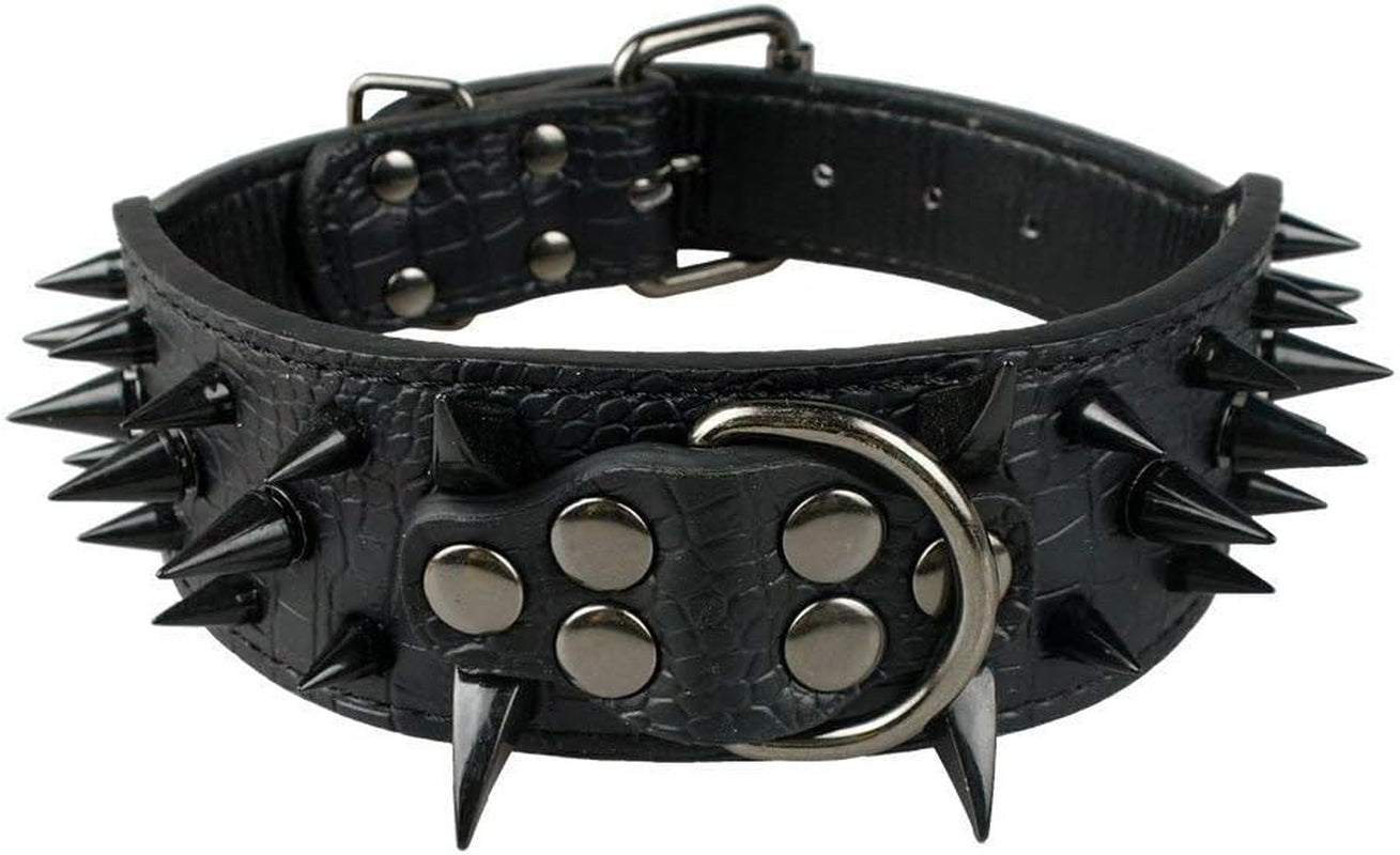 Spiked Studded Dog Collar, PU Leather Dog Collar, Adjustable Pet Collars for Medium or Large Breed Pet (L, Gold Brown2)