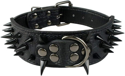 Spiked Studded Dog Collar, PU Leather Dog Collar, Adjustable Pet Collars for Medium or Large Breed Pet (L, Gold Brown2)