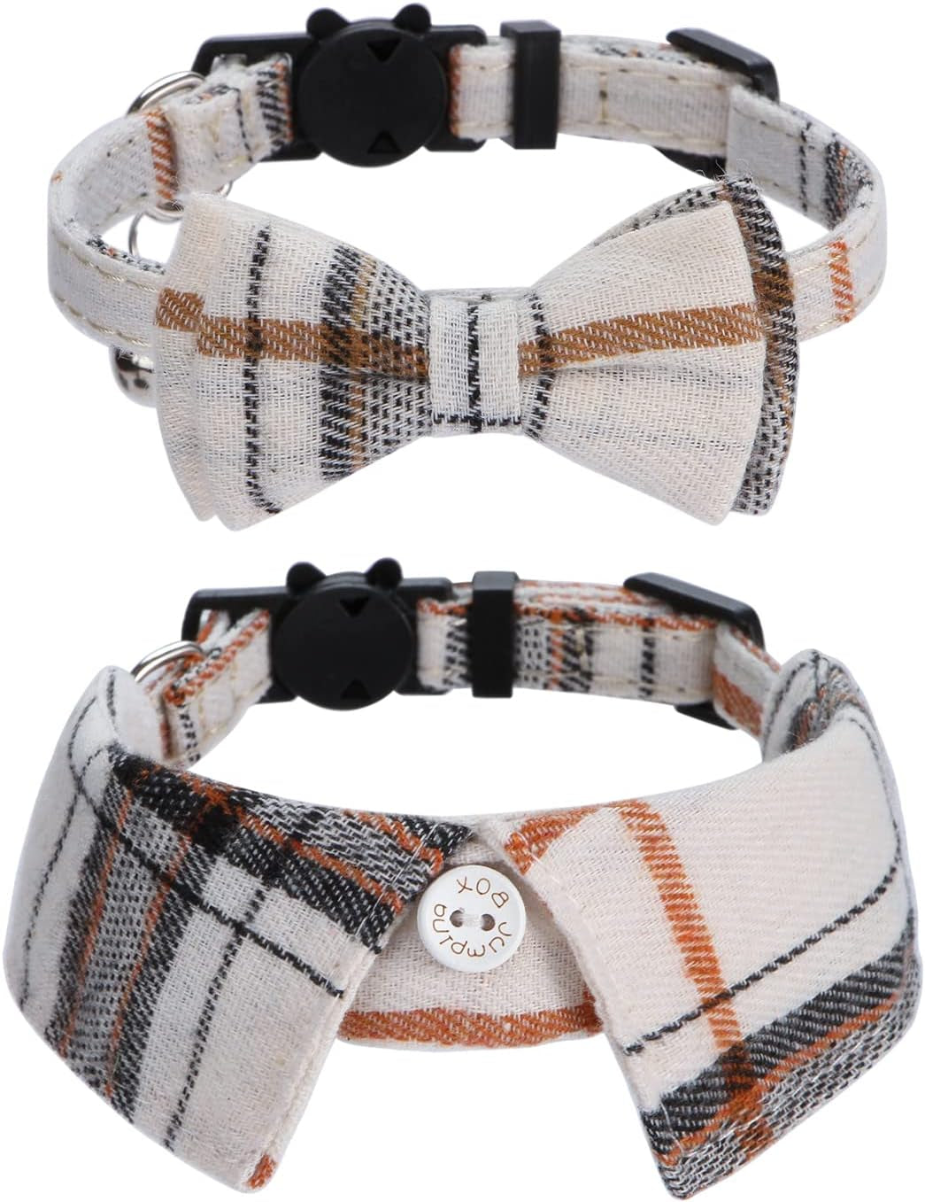 2 Pack/Set Cat Collar with Cute Bow Tie and Bell,Breakaway Plaid Shirt Collar for Kitty Adjustable Safety