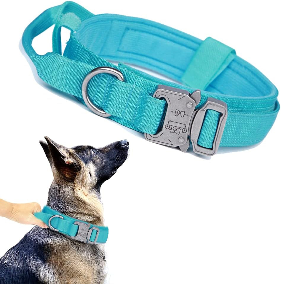 Tactical Dog Collar Adjustable Military Nylon Dog Collar with Control Handle and Heavy Duty Metal Buckle for Medium and Large Dogs (Brown,M)