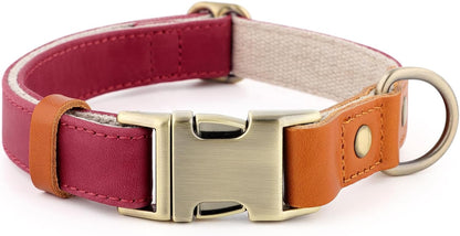 Genuine Leather & Hemp Dog Collar – Adjustable Heavy Duty Pet Collar with Quick Release Metal Buckle, Soft & Stylish for Puppy and Small, Medium, Large Dogs (Purple, L)
