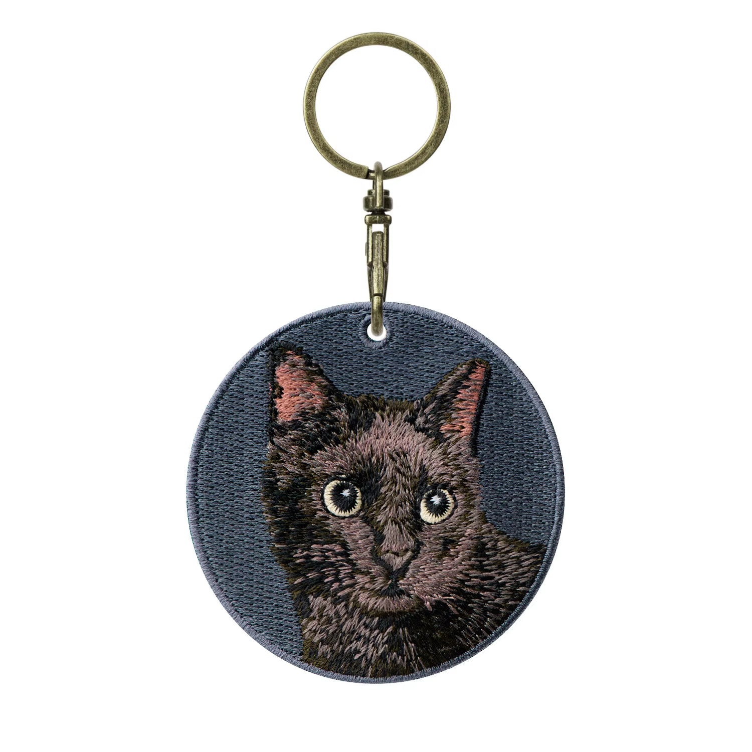 1 Piece Double Sides Embroidered Cat Patch Key Chain - Cute Pet Themed Durable Keychain Key Ring for Easy Attachment