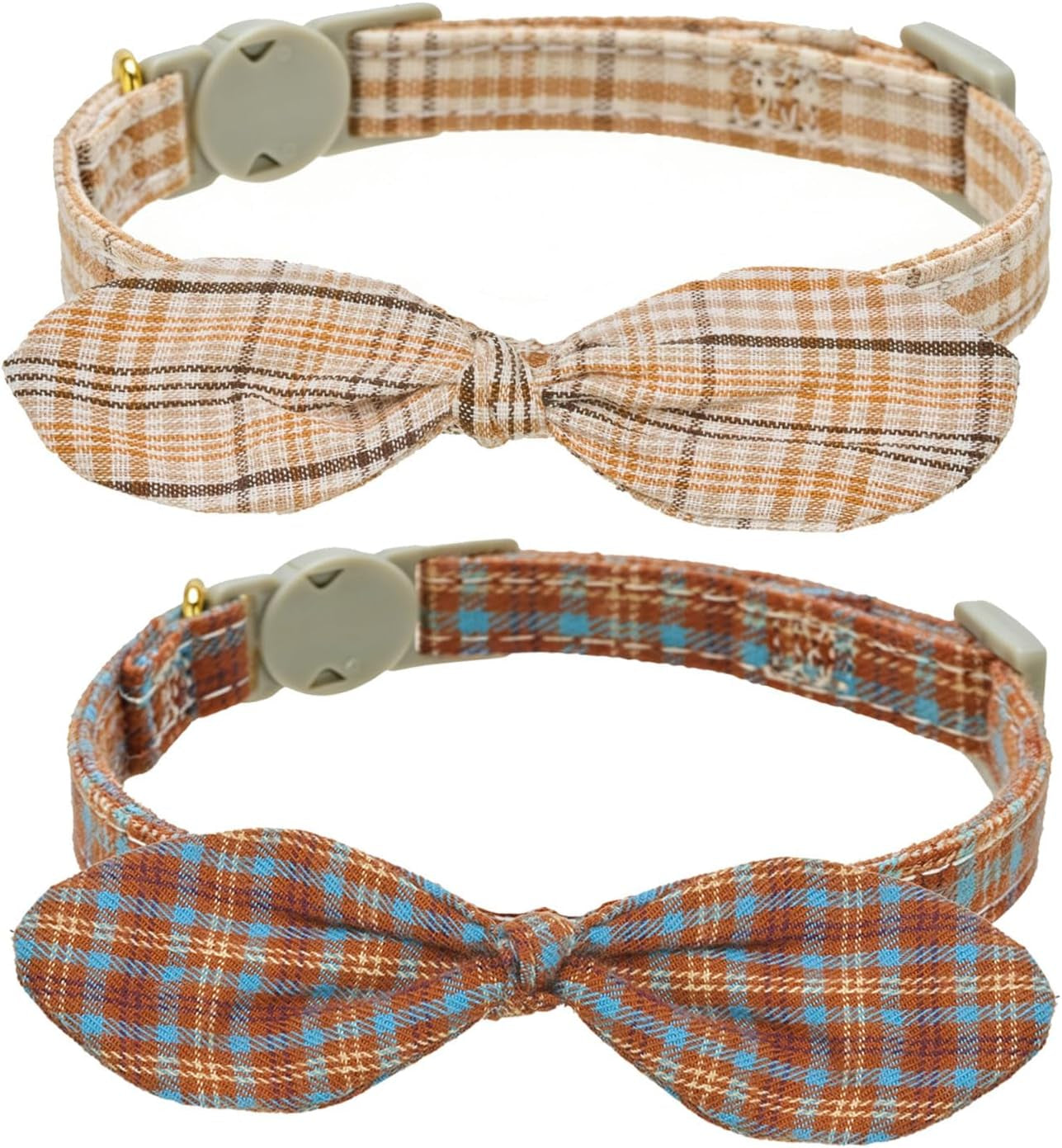 Cotton Bowtie Cat Collar with Bell 2 Pack Adjustable Breakaway Kitten Collars with Removeable Bow Pink Girl Cat Collars
