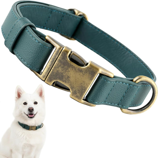 Dog Collars for Medium Dogs Silicone Leather Dog Collars Soft Flexible Waterproof Odor-Proof Durable Thick Classic Adjustable Pet Puppy Collar (Green, Medium (12.5-20" Neck))