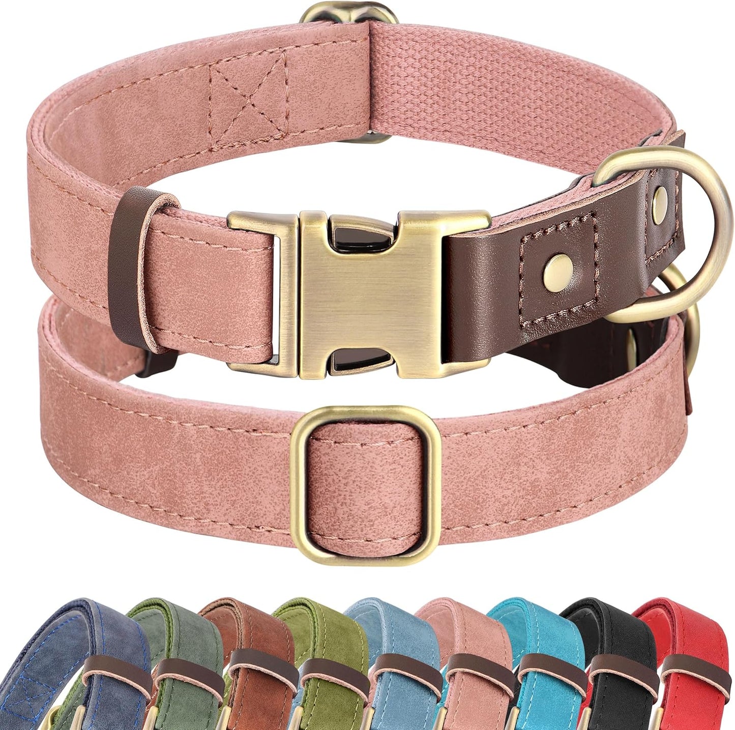 Soft PU Leather Dog Collars for Small Dogs,Classic Adjustable Dog Collars with Quick Release Metal Buckle,Easy Clean and Comfortable with Nylon Lining,Green,S Neck 11-15"