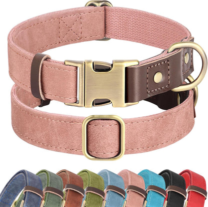 Soft PU Leather Dog Collars for Small Dogs,Classic Adjustable Dog Collars with Quick Release Metal Buckle,Easy Clean and Comfortable with Nylon Lining,Green,S Neck 11-15"