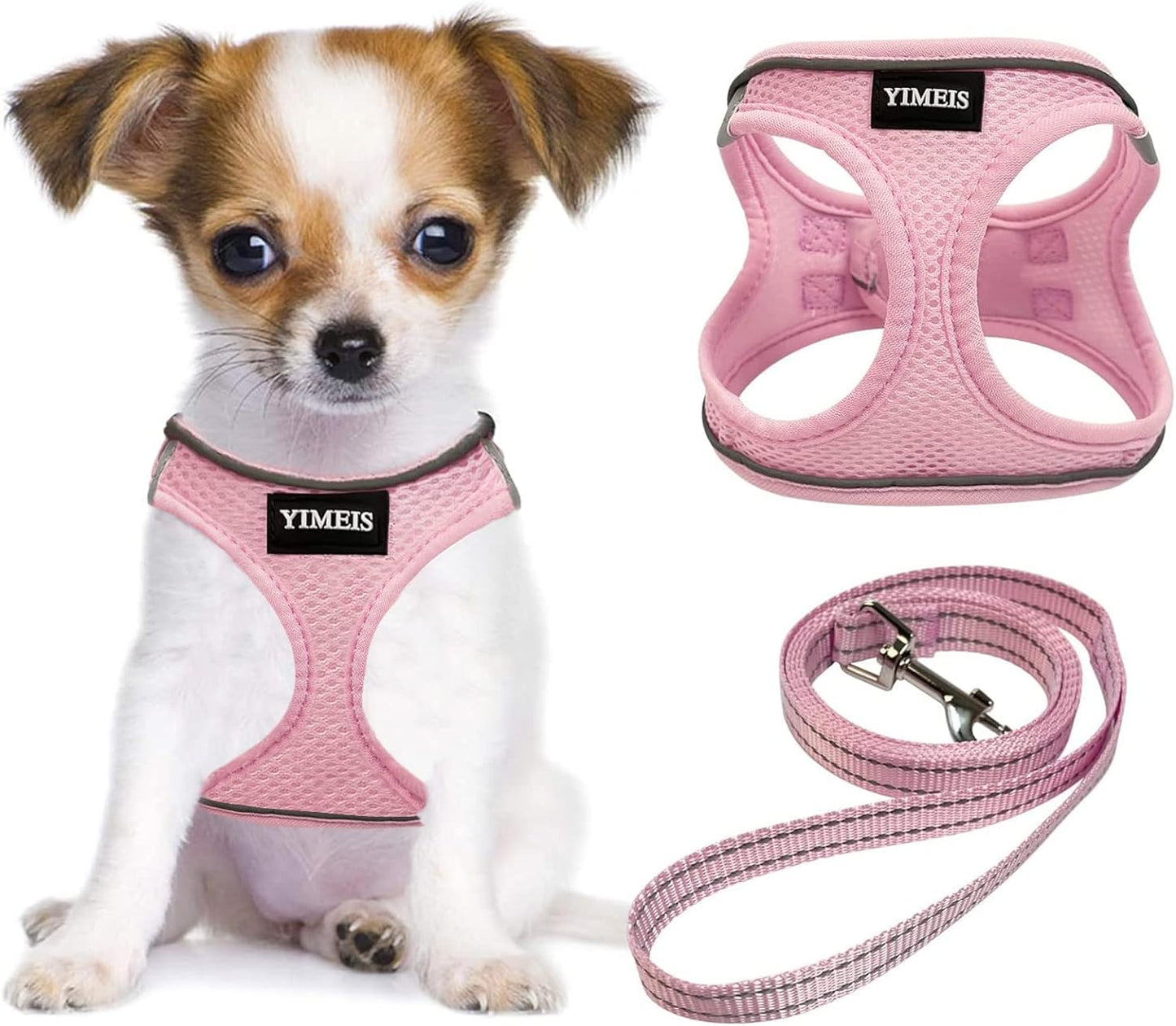 Dog Harness and Leash Set, No Pull Soft Mesh Pet Harness, Reflective Adjustable Puppy Vest for Small Medium Large Dogs, Cats (Pink, X-Small (Pack of 1)
