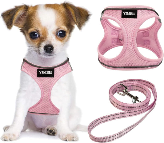 Dog Harness and Leash Set, No Pull Soft Mesh Pet Harness, Reflective Adjustable Puppy Vest for Small Medium Large Dogs, Cats (Pink, X-Small (Pack of 1)