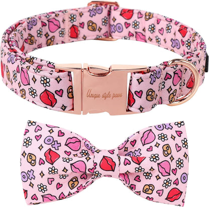 Plaid Dog Collar with Bow Pet Gift Adjustable Soft and Comfy Bowtie Collars for Small Medium Large Dogs