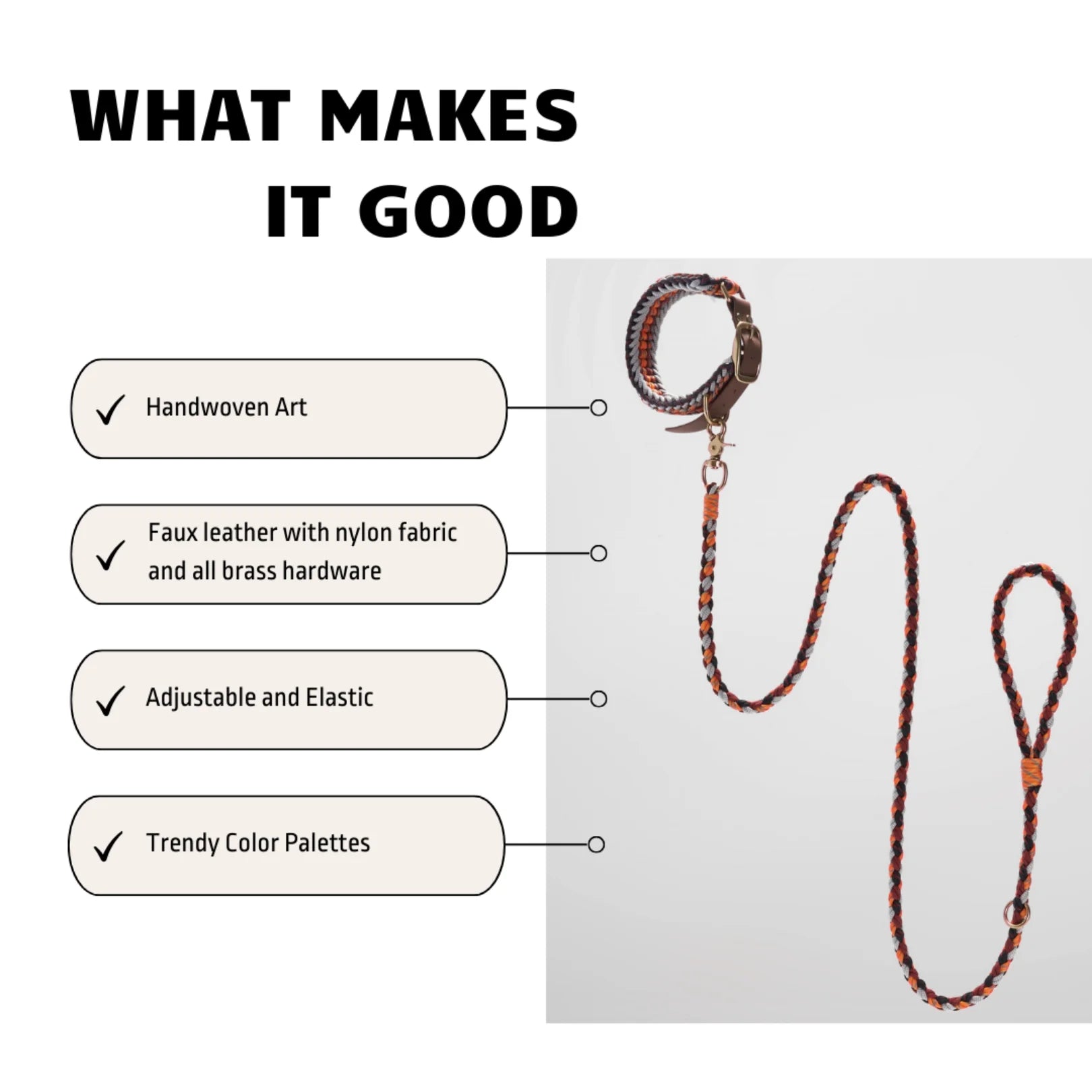 Adjustable Dog Collar and Leash Set, Reflective Collars with Brass Buckle and D-Ring for Large Dogs Walking and Training