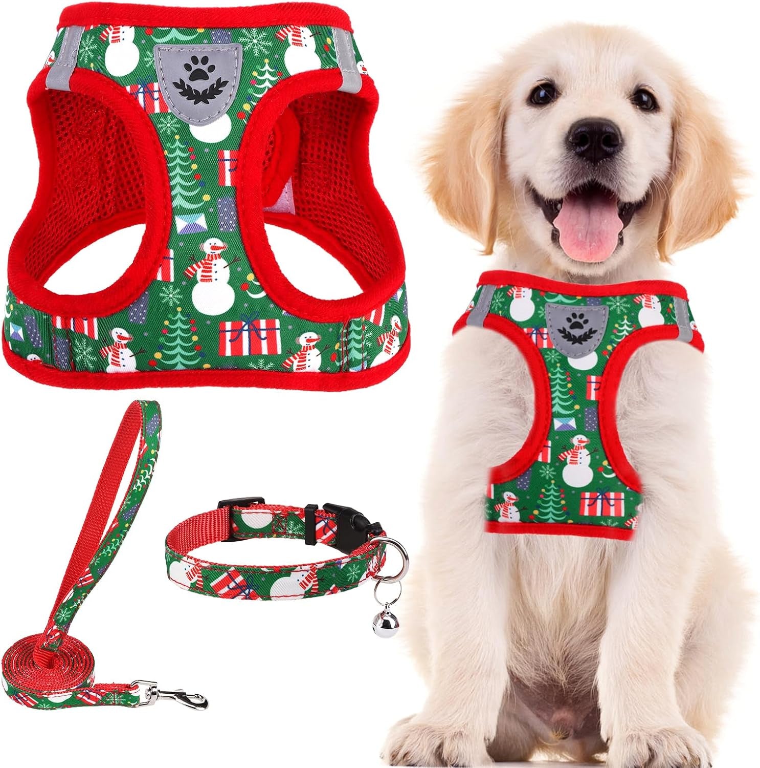 Adjustable Pet Harness Collar &Leash Set Step in for Small Dogs Puppy &Cats Outdoor Training &Running, Soft Mesh Padded Reflective Vest Harness,M: Chest Girth: 16-18In Collar: 11.8-15.7In