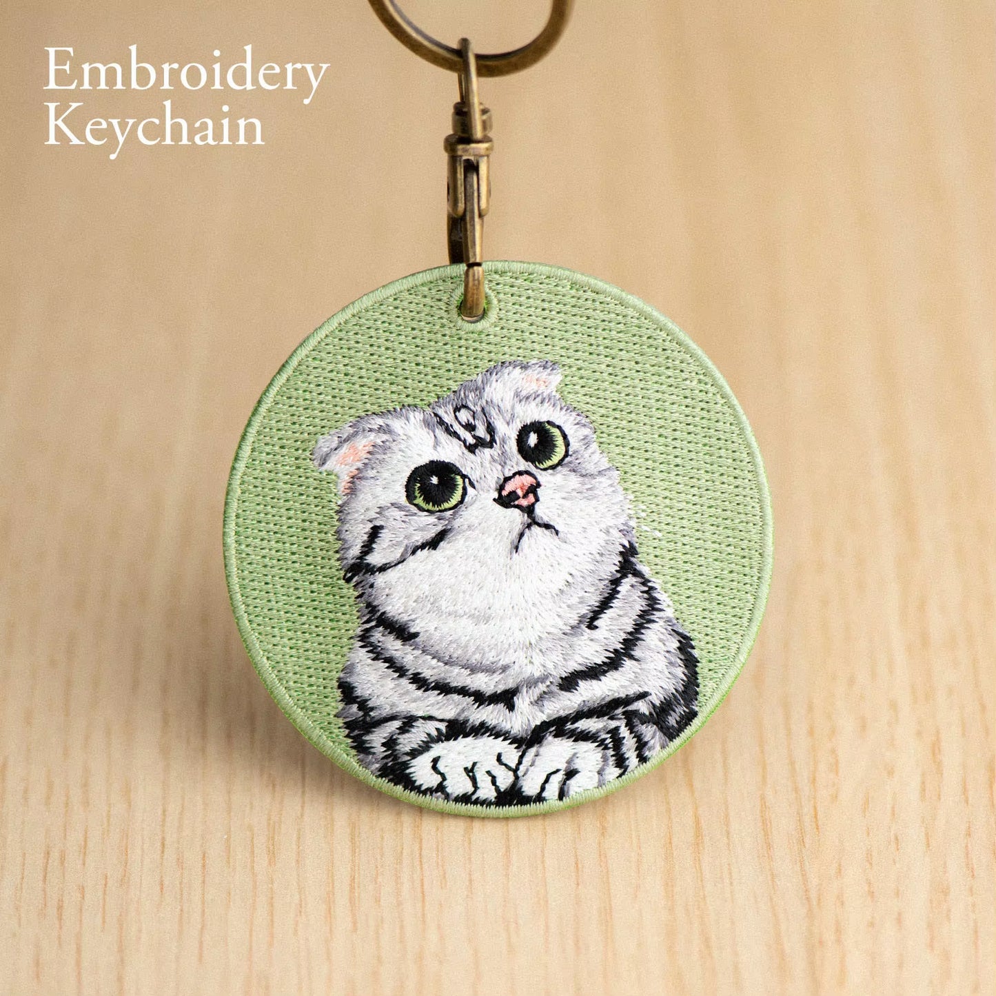 1 Piece Double Sides Embroidered Cat Patch Key Chain - Cute Pet Themed Durable Keychain Key Ring for Easy Attachment