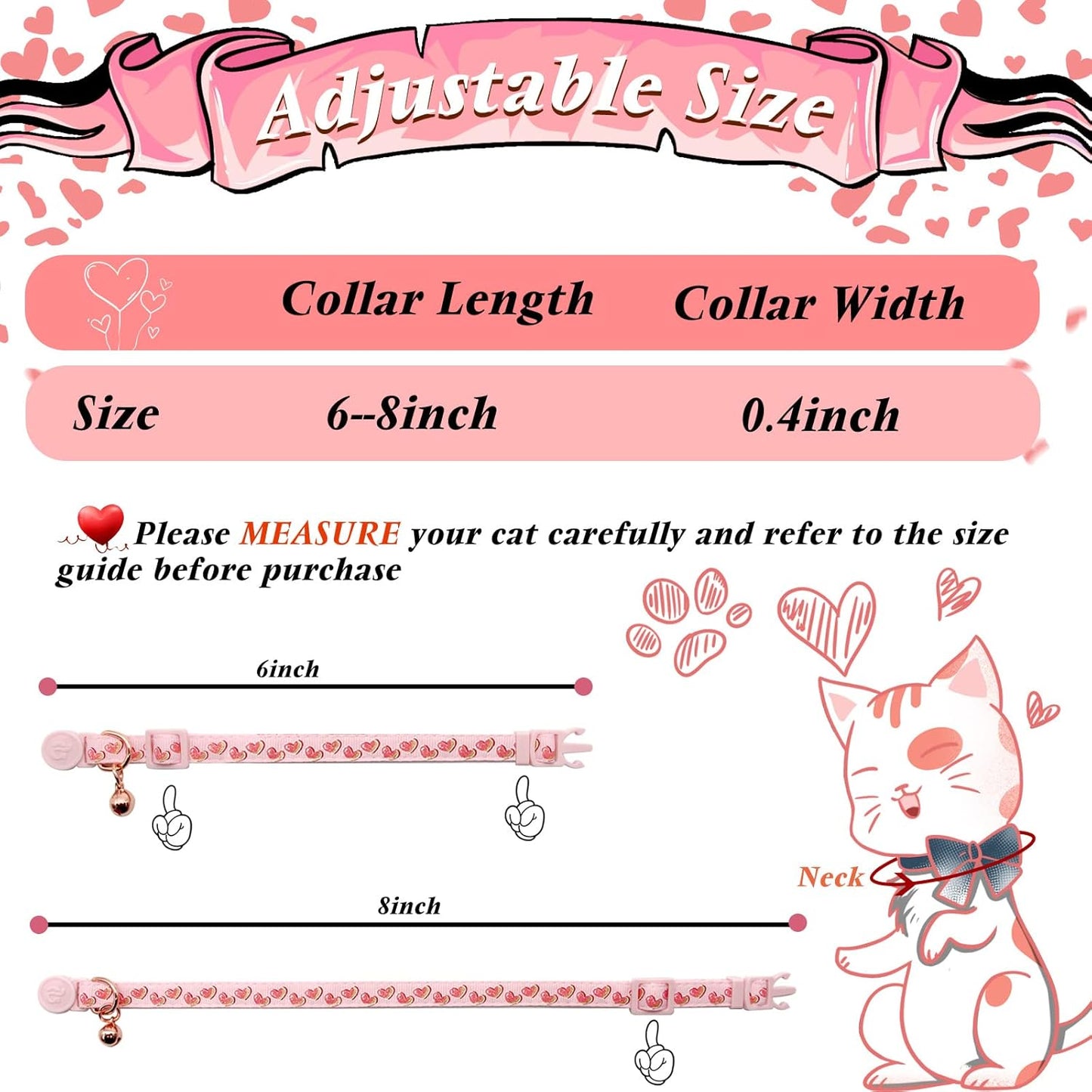 4 Pack Valentines Kitten Collar with Bell Valentines Day Breakaway Kitten Collars with Cute Heart Pattern Adjustable Size Suitable for Kittens