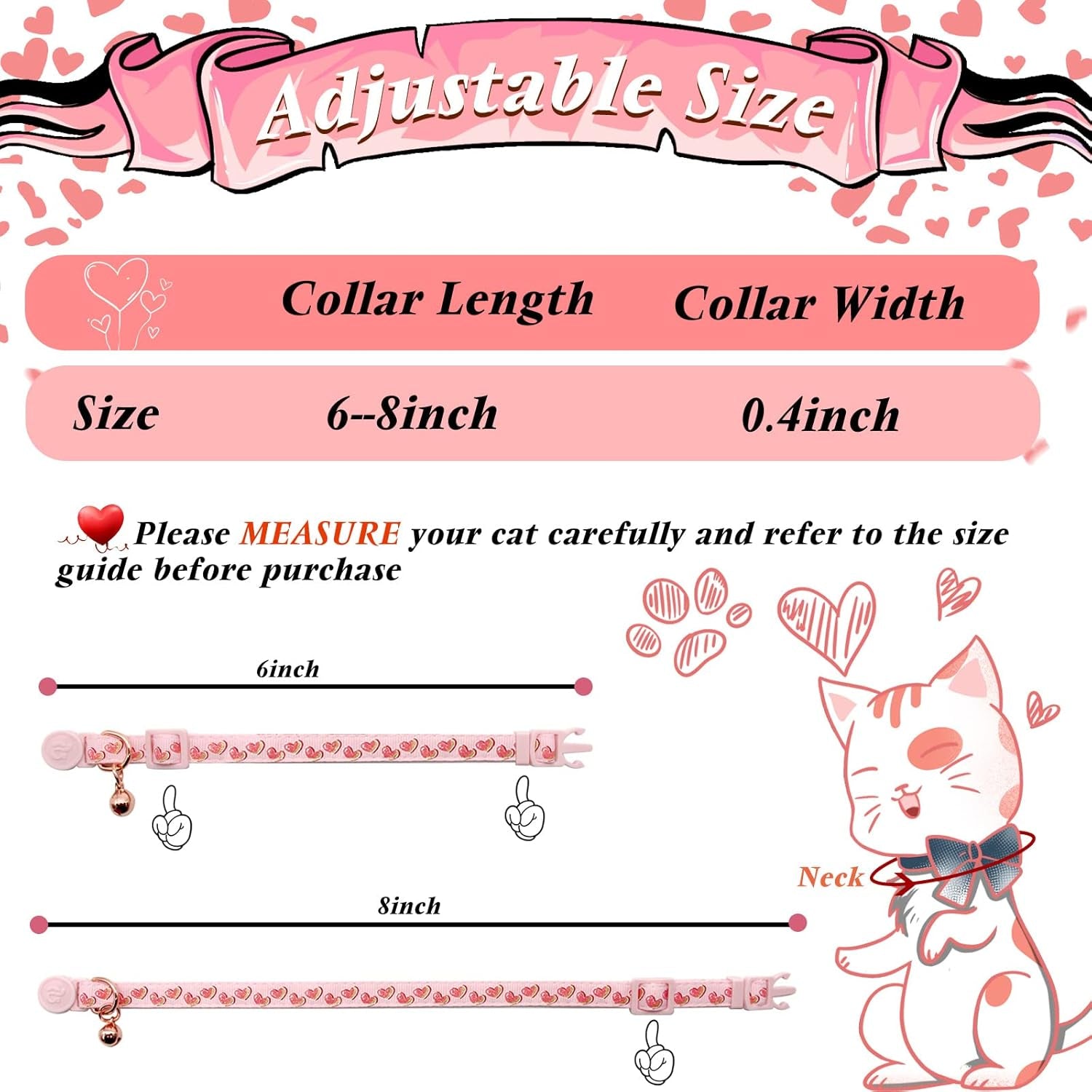 4 Pack Valentines Kitten Collar with Bell Valentines Day Breakaway Kitten Collars with Cute Heart Pattern Adjustable Size Suitable for Kittens