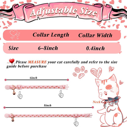 4 Pack Valentines Kitten Collar with Bell Valentines Day Breakaway Kitten Collars with Cute Heart Pattern Adjustable Size Suitable for Kittens