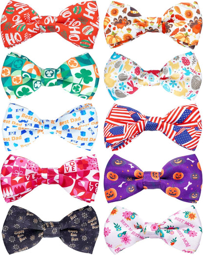 10 Pack Plaid Small Dog Bow Ties Sliding Collar Attachments Puppy Cats Classic Bowties for Medium Dogs Rainbow Bowknots Christmas Party Holiday Pet Grooming Accessories(Small)