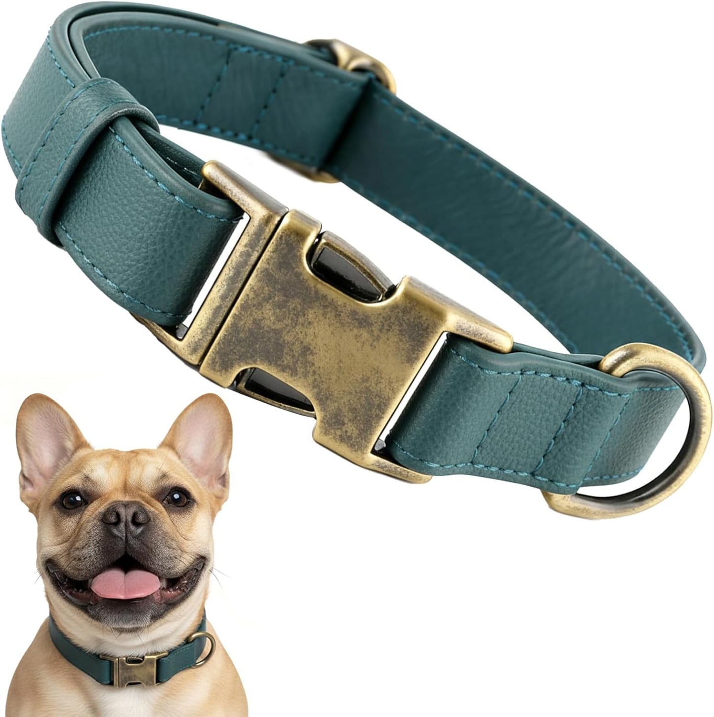 Dog Collars for Medium Dogs Silicone Leather Dog Collars Soft Flexible Waterproof Odor-Proof Durable Thick Classic Adjustable Pet Puppy Collar (Green, Medium (12.5-20" Neck))
