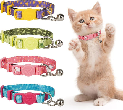 4 Pack Valentines Kitten Collar with Bell Valentines Day Breakaway Kitten Collars with Cute Heart Pattern Adjustable Size Suitable for Kittens
