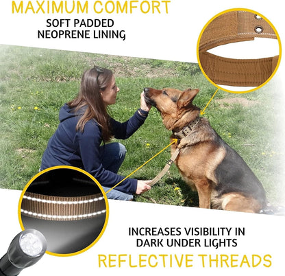 Heavy Duty Dog Collar for Large Dogs - Reflective Collar with Handle for Training, and Walking - Wide, Thick, Tactical, Soft Neoprene Padded