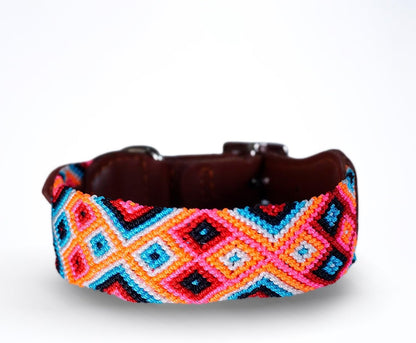 Premium Leather Dog Collar - Adjustable Handcrafted Collar for Small to Large Dogs (Blue/Green, L)
