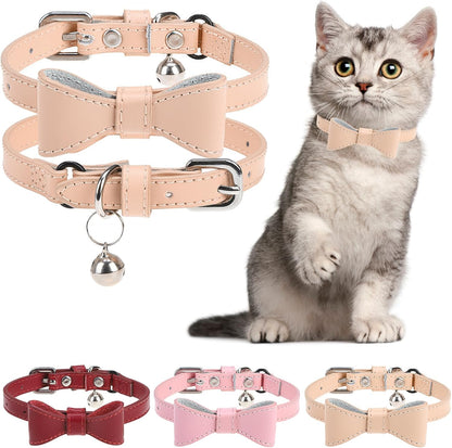 Leather Cat Collars for Boy Girl Cats with Bell and Safety Elastic Belt, Personalized Love and Fish Stud Adjustable Safe Buckle Collar for Kitty Small Big Cats Size 8-11 Inch, Black