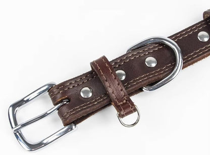 Western Cowboy Leather Dog Collar for Medium/Large Dogs, 14-18 Inch Neck, Premium Grain Leather, Heavy Duty Stainless Steel Hardware, Zinc Alloy Buckle