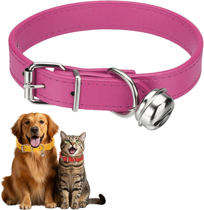 Dog Collar with Bell, Pu Leather Cat Collars Pet Basic Soft Padded Adjustable Buckle, 14.5" (Blue, 1 Pcs), Intended for Teacup/Little Dog/Kitten Cats/Small Animals