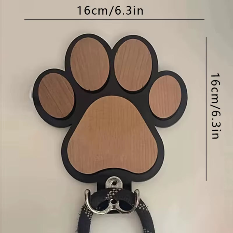 Wooden Paw Print Dog Leash Hanger Wall Hook - Claw Design Coat & Collar Holder for Dog Lovers Unique Pet Gift