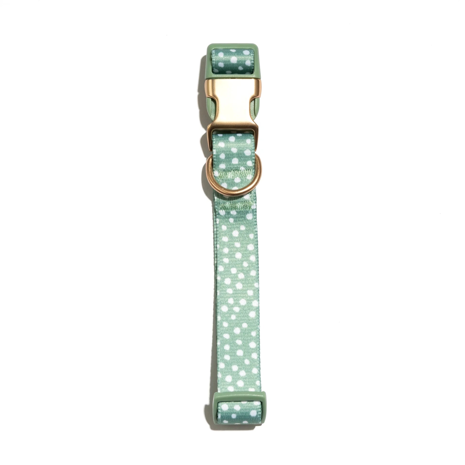 Polka Dot Print Fashion Dog Collar, Metal Buckle, Green, Small