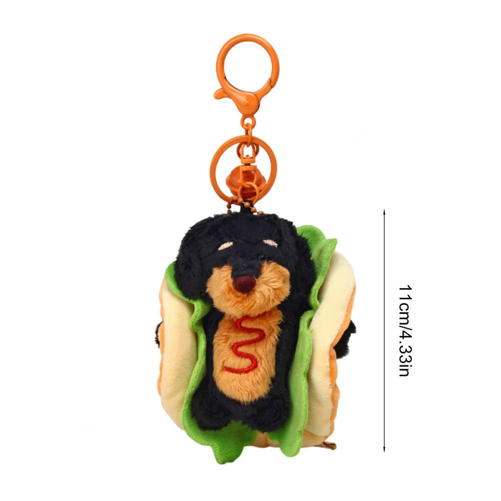 Dachshund Keychain Cute Dachshund Dog Hamburger Keychain Plush Bag Charm Dual-Function Accessory Adorable Key Chain Bag for Dog
