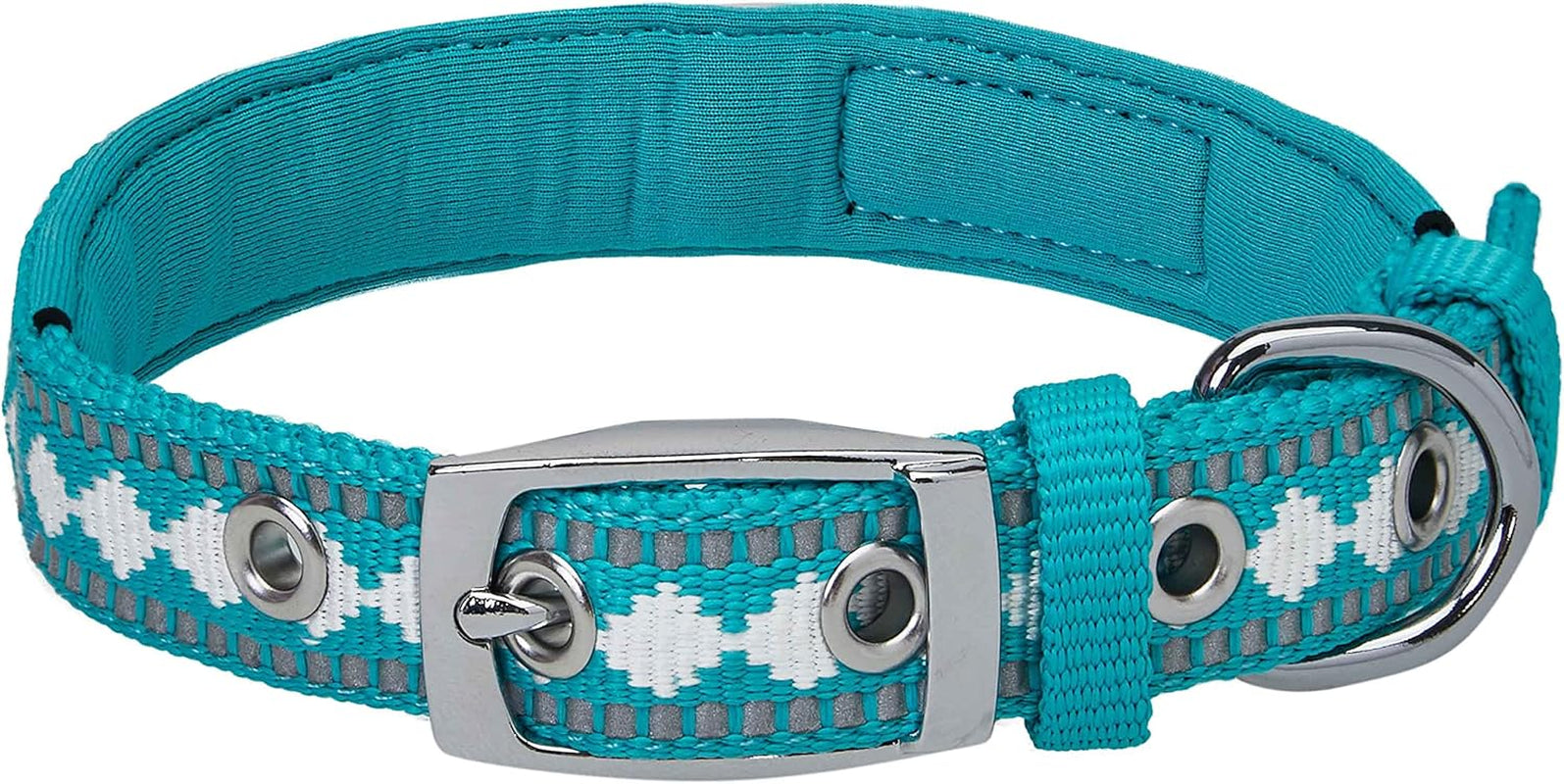 Reflective Jacquard Dog Collar with Neoprene Padding & Metal Buckle | Soft & Adjustable Safety Collar - Olive, Neck 13-16.5", for Medium Breed