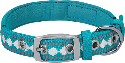 Reflective Jacquard Dog Collar with Neoprene Padding & Metal Buckle | Soft & Adjustable Safety Collar - Olive, Neck 13-16.5", for Medium Breed