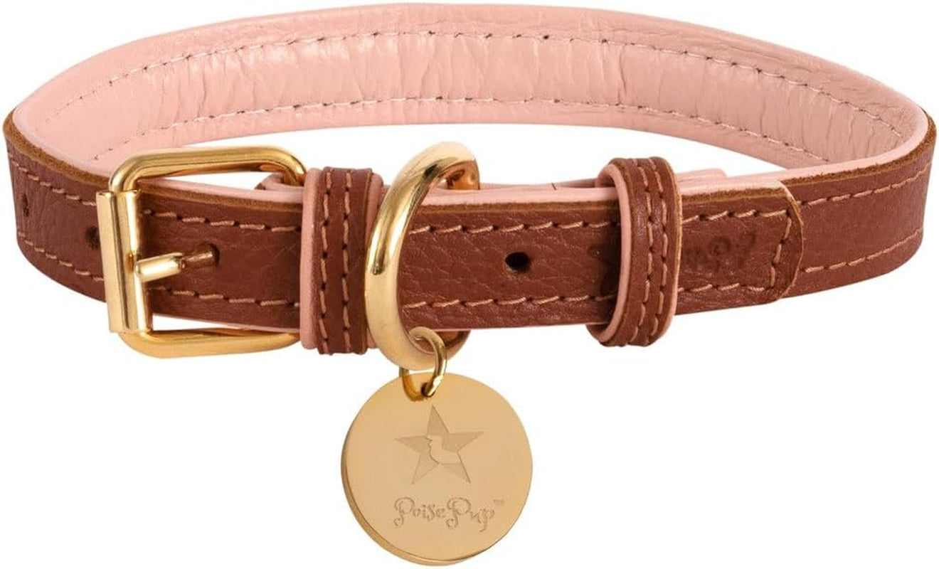 Genuine Leather Collar with Buckle for Dogs - Handmade, Adjustable & Soft - Brown | Light Pink - Medium (12.5-15.7 In)