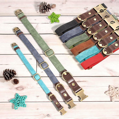 Soft PU Leather Dog Collars for Small Dogs,Classic Adjustable Dog Collars with Quick Release Metal Buckle,Easy Clean and Comfortable with Nylon Lining,Green,S Neck 11-15"
