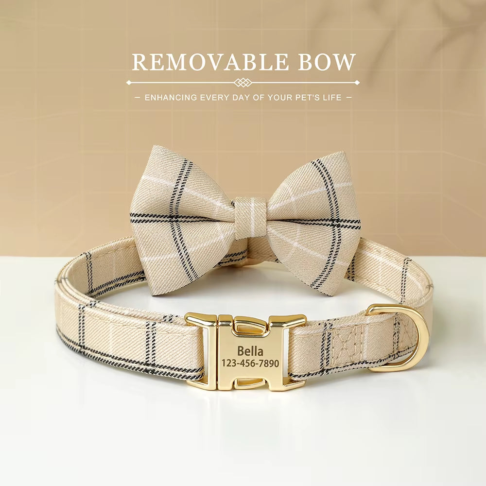 Custom Dog Collar Nylon Puppy Dog Collars with Cute Bowknot Engraved Pet Necklace Dog Collars for Small Medium Dogs Chihuahua