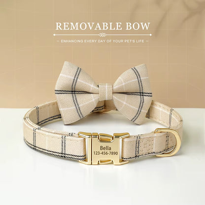 Custom Dog Collar Nylon Puppy Dog Collars with Cute Bowknot Engraved Pet Necklace Dog Collars for Small Medium Dogs Chihuahua