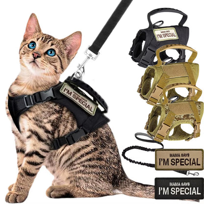Tactical Cat Dog Harness Leash for Working Adjustable Pet Vest Harness Soft Mesh Training Puppy Straps with Handle for Large Cat