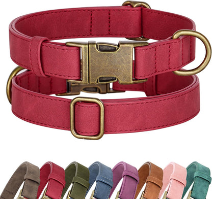 Soft PU Leather Dog Collar, Stylish Quick Released Dog Collars for Small Dogs, Easy Clean Adjustable Pet Collar for Daily Walking, Blue, S Fit 10-15" Neck