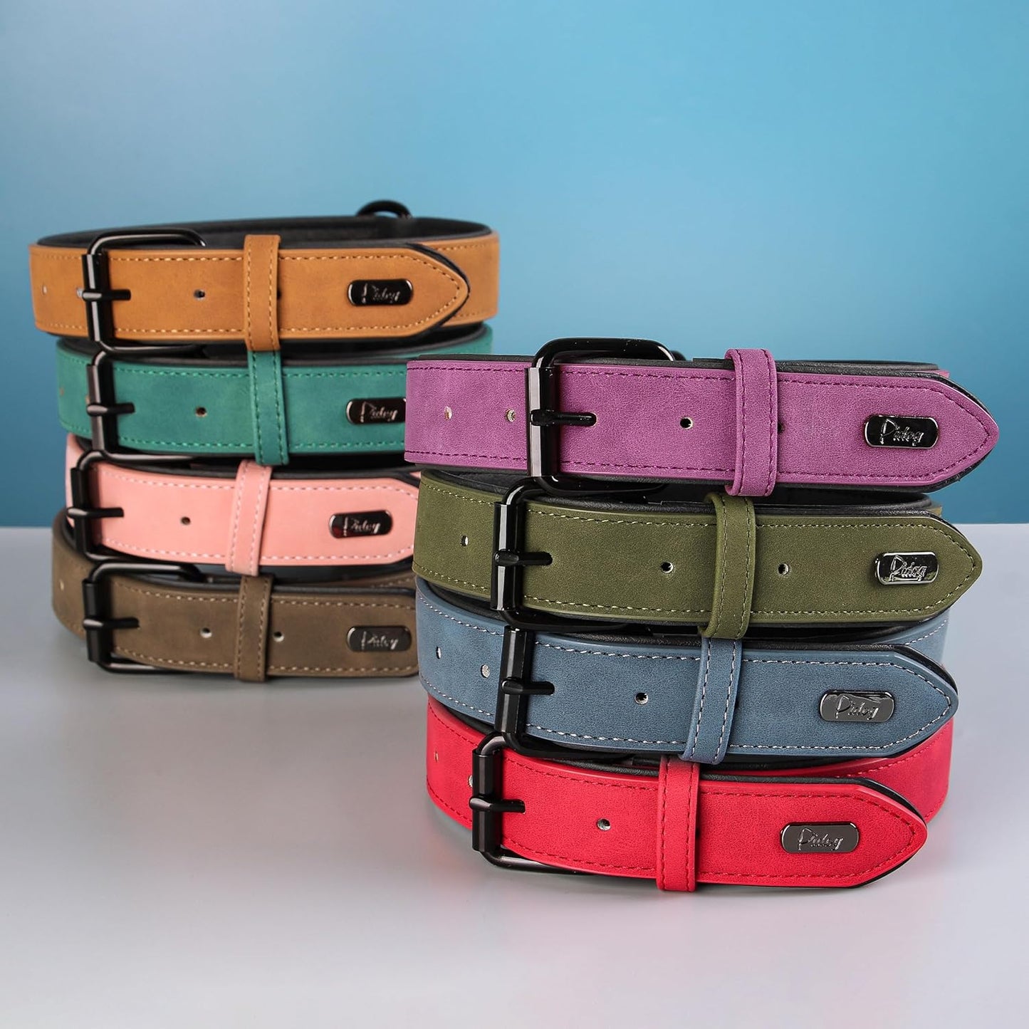 Soft Padded PU Leather Dog Collar, Breathable and Adjustable Dog Collars for Medium Dogs, Comfortable for Daily Walk, Purple, L Fit Neck 14-18"(22-44 Lbs)