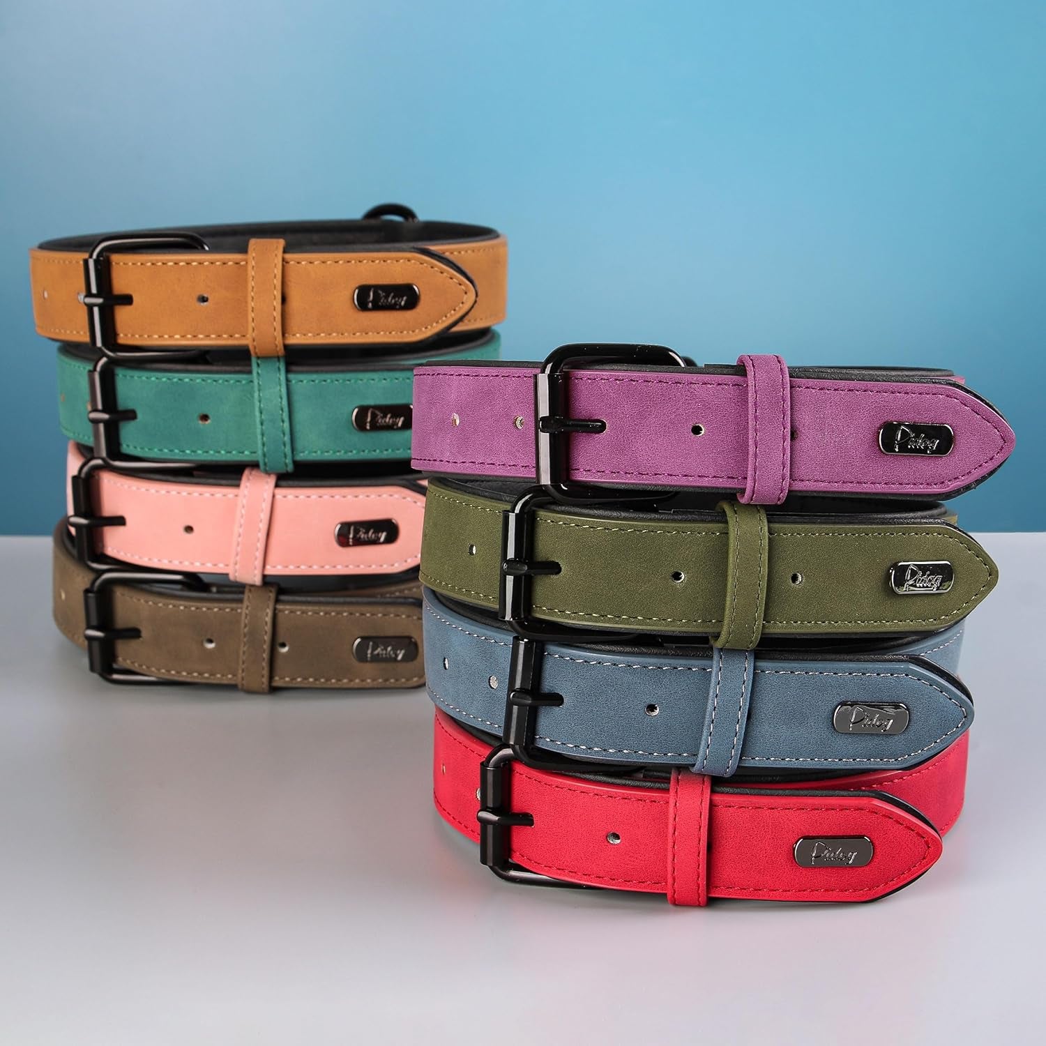 Soft Padded PU Leather Dog Collar, Breathable and Adjustable Dog Collars for Medium Dogs, Comfortable for Daily Walk, Purple, L Fit Neck 14-18"(22-44 Lbs)