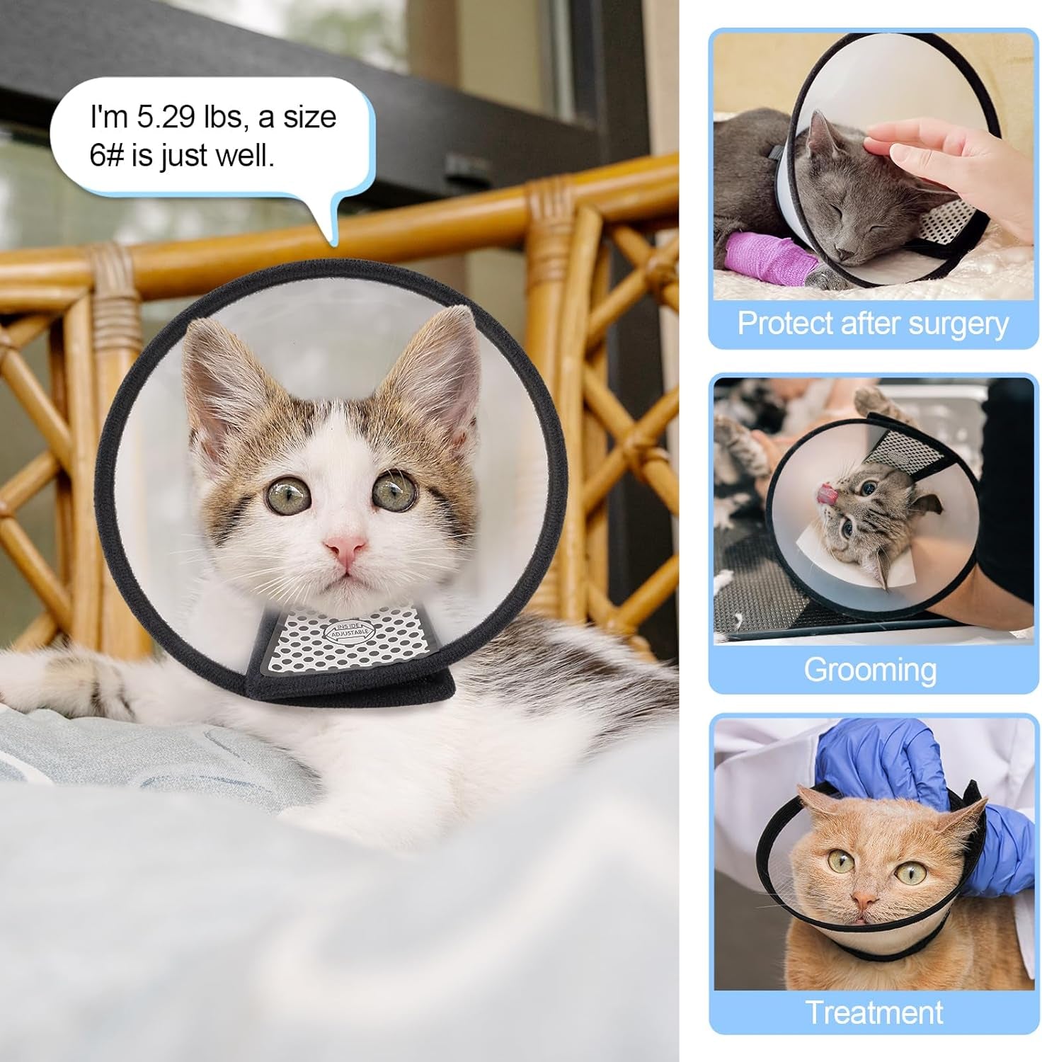Adjustable Recovery Pet Cone E-Collar for Cats Kittens Rabbits, Plastic Elizabeth Protective Collar Wound Healing Practical Neck Cover, Neck Girth 6.1 In