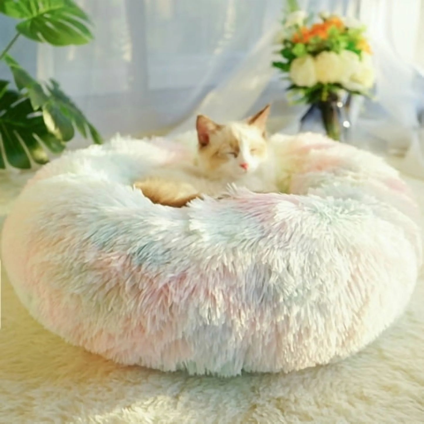 Round Plush Pet Bed for Dogs & Cats,Fluffy Soft Warm Calming Dog Bed Sleeping Kennel Nest,16 X 16 X 5.5"