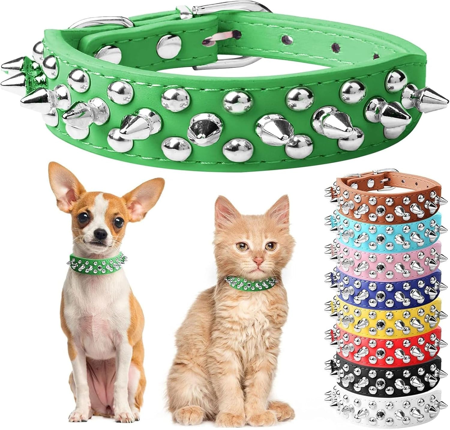 Small Pink Spiked Dog Cat Collar for Small Medium Dogs Girl Female - Adjustable Studded Puppy Collars - Soft Padded Punk Leather Dog Collar for Chihuahua French Bulldog Pug (Pink,L)