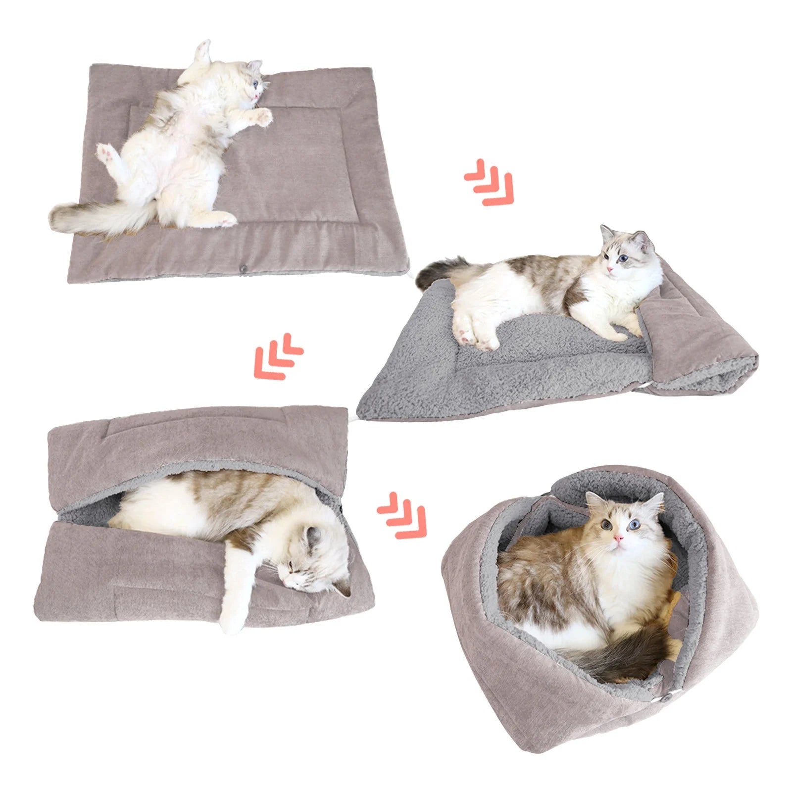 Cat Bed for Indoor, Washable Cave with Self-Warming Plush, Pet Bed for Small Cats & Dogs All Seasons (Gray, 27.56X19.69In)