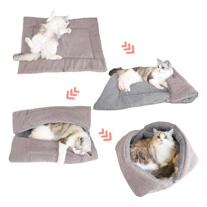 Cat Bed for Indoor, Washable Cave with Self-Warming Plush, Pet Bed for Small Cats & Dogs All Seasons (Gray, 27.56X19.69In)