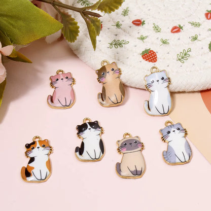 10 Pcs Cat Animal Animal Enamel Zinc Based Alloy Charms Gold Color Metal Pendants for DIY Jewelry Necklace Making 24Mm X 14Mm