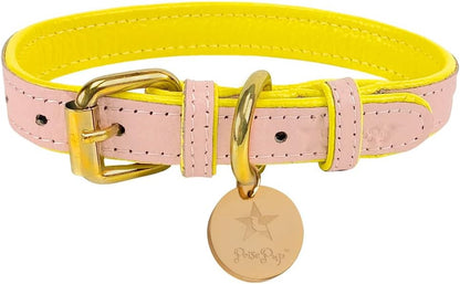 Genuine Leather Collar with Buckle for Dogs - Handmade, Adjustable & Soft - Brown | Light Pink - Medium (12.5-15.7 In)