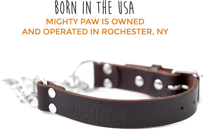 Martingale Dog Collar - No Pull Design - Stainless Steel Chain - Limited Chain Cinch Training - Brown Leather Martingale Training Collar - Small Size